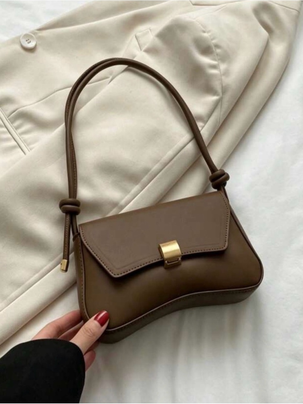Nordstrom Brown Leather Shoulder fall Bag with Gold Hardware minimalist